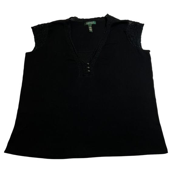 Lauren Ralph Lauren Cap Sleeve V-Neck Cotton Top Size 1X Minimalist Stretch - Picture 1 of 7